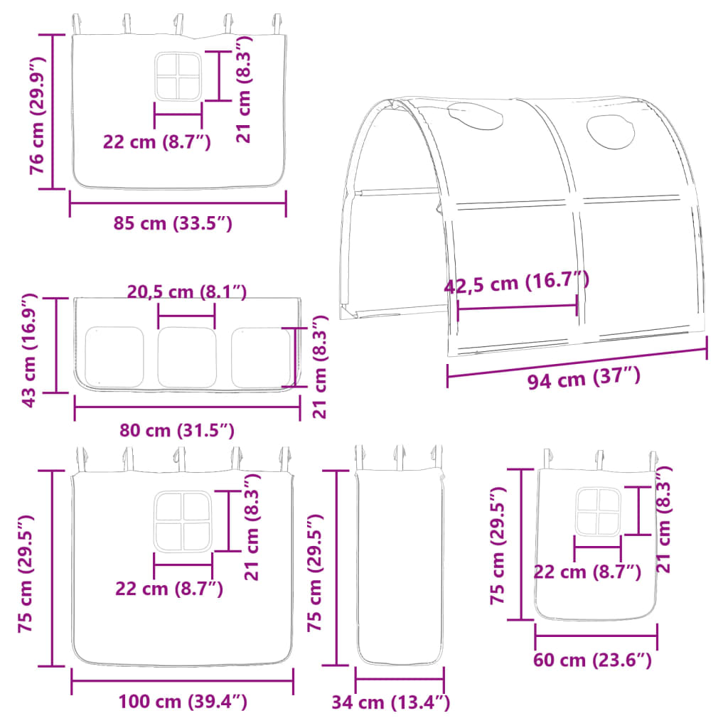 vidaXL Stapelbed met gordijnen 90x200 cm grenenhout wit en zwart