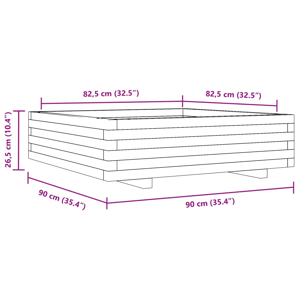 vidaXL Plantenbak 90x90x26,5 cm massief grenenhout wit