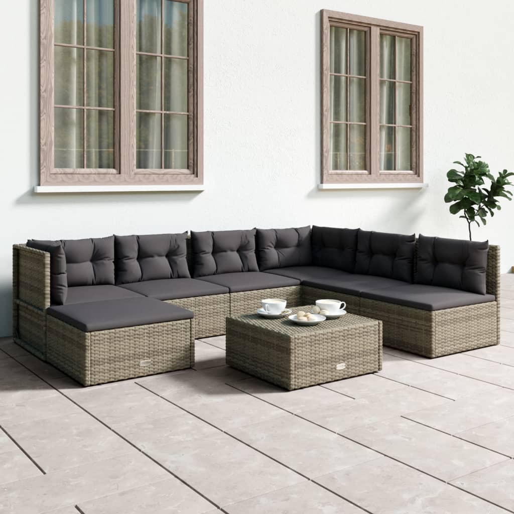 vidaXL 7-delige Loungeset met kussens poly rattan grijs