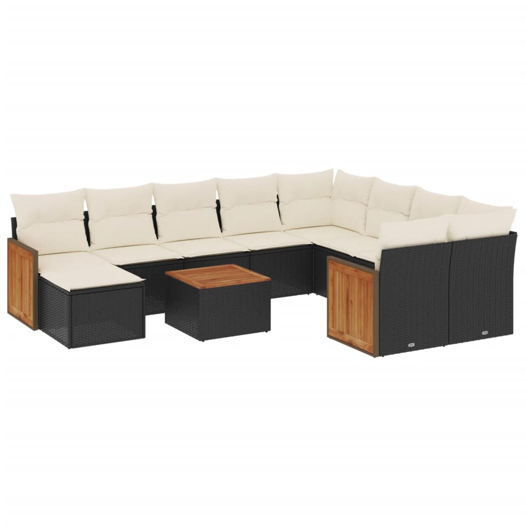 vidaXL 11-delige Loungeset met kussens poly rattan zwart