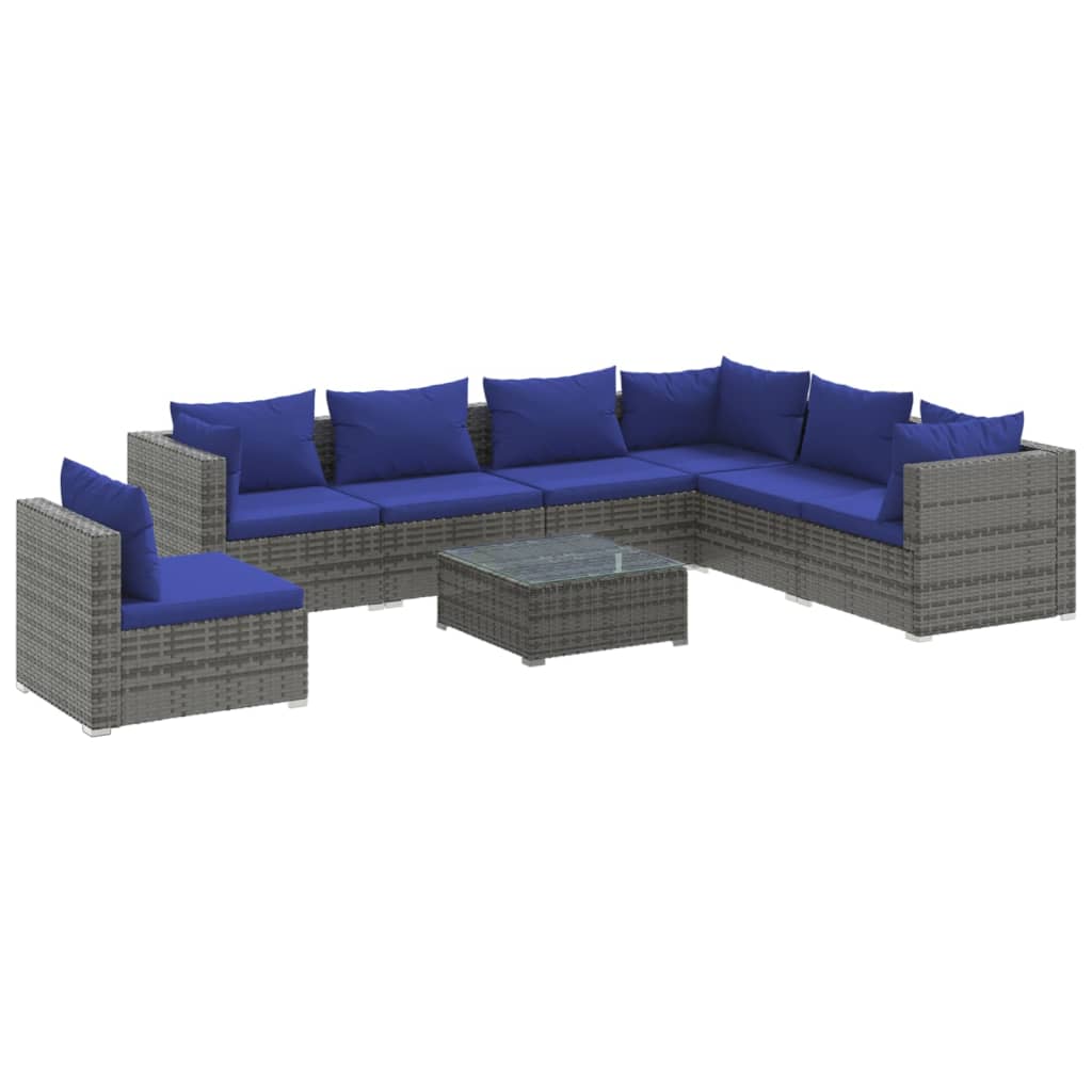 vidaXL 8-delige Loungeset met kussens poly rattan grijs