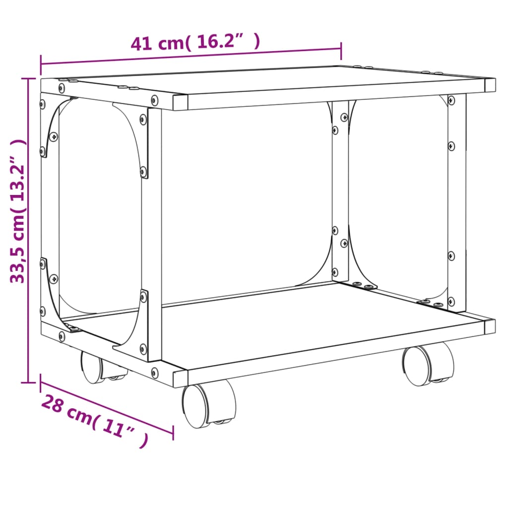 vidaXL Printerkastje 2-laags 41x28x33,5 cm bewerkt hout zwart