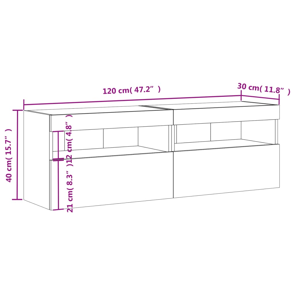 vidaXL Tv-wandmeubels met LED-verlichting 2 st 60x30x40 cm zwart