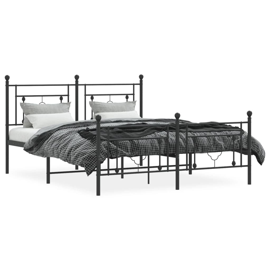 vidaXL Bedframe met hoofd- en voeteneinde metaal zwart 150x200 cm