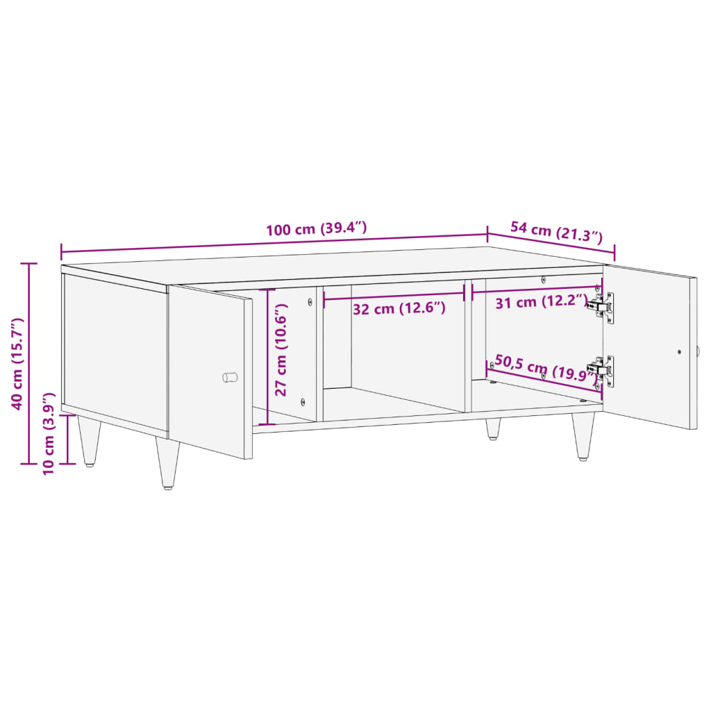 vidaXL Salontafel 100x54x40 cm massief mangohout