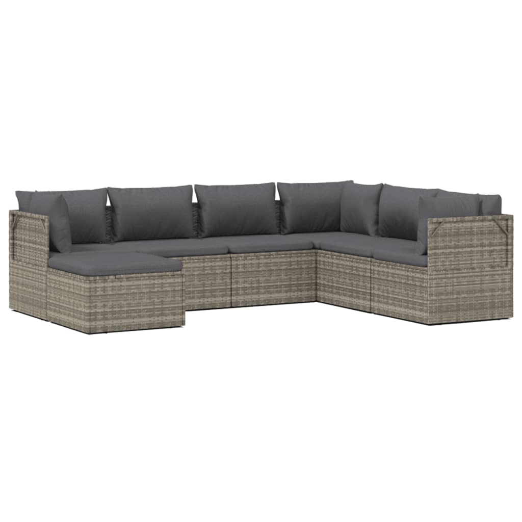 vidaXL 7-delige Loungeset met kussens poly rattan grijs