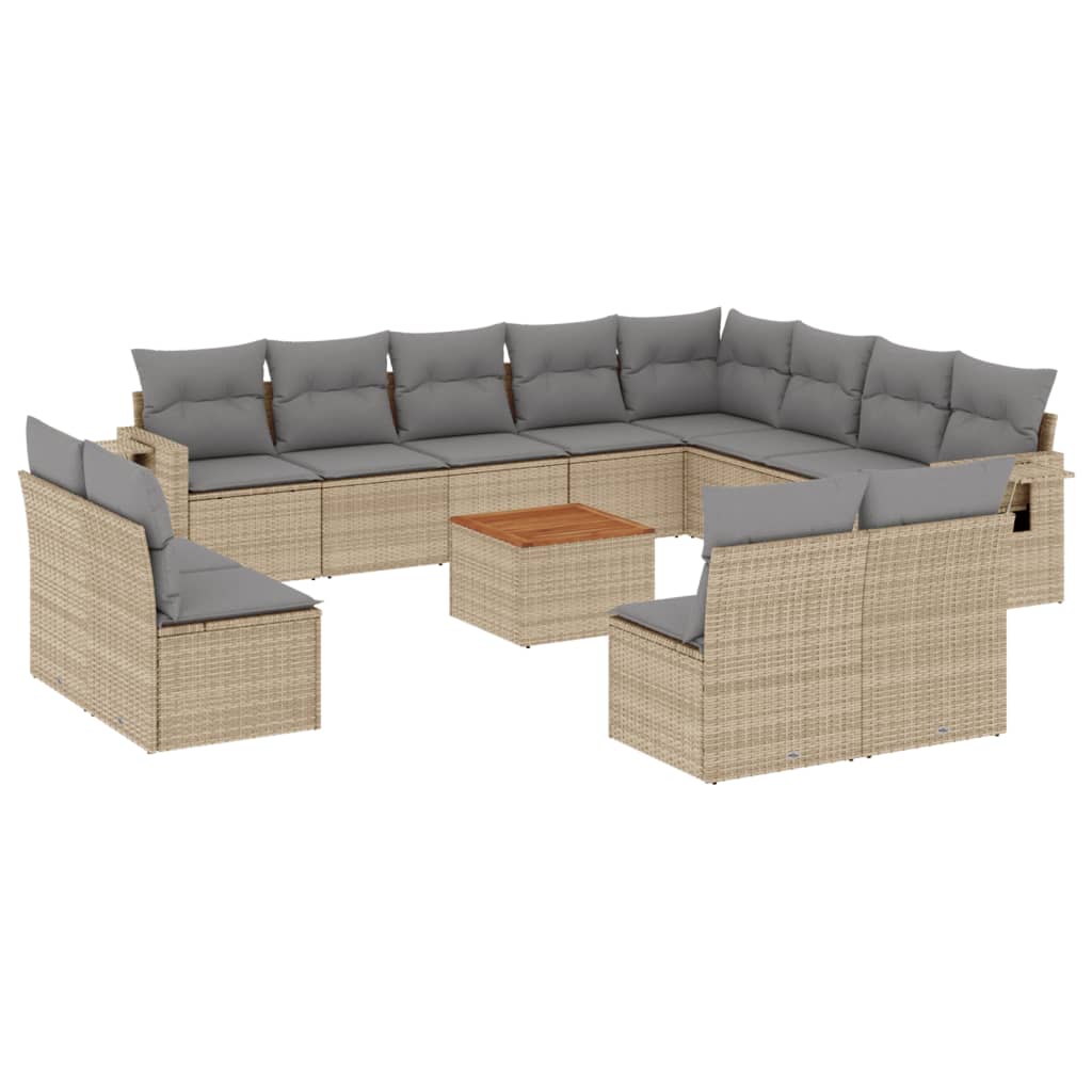 vidaXL 13-delige Loungeset met kussens poly rattan gemengd beige