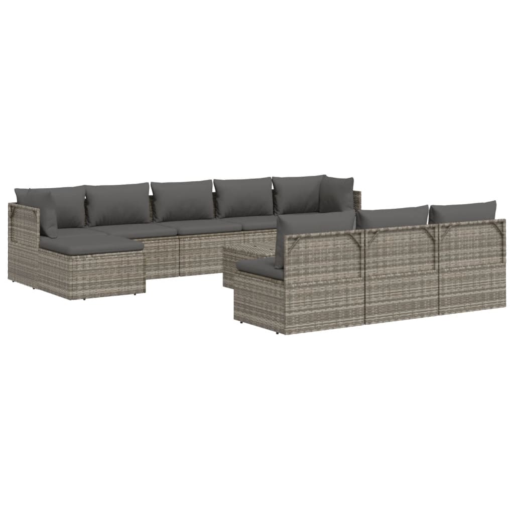 vidaXL 11-delige Loungeset met kussens poly rattan grijs