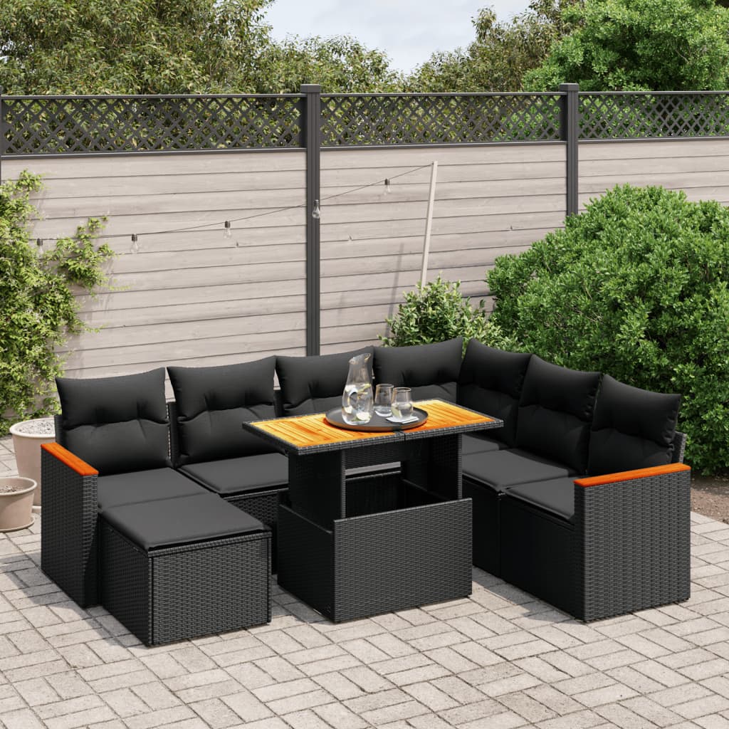 vidaXL 8-delige Loungeset met kussens poly rattan zwart