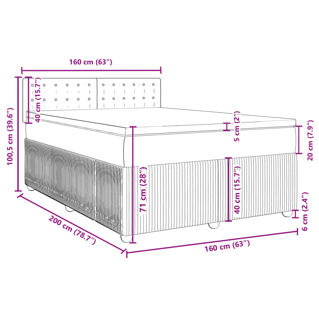 vidaXL Boxspring met matras fluweel blauw 160x200 cm