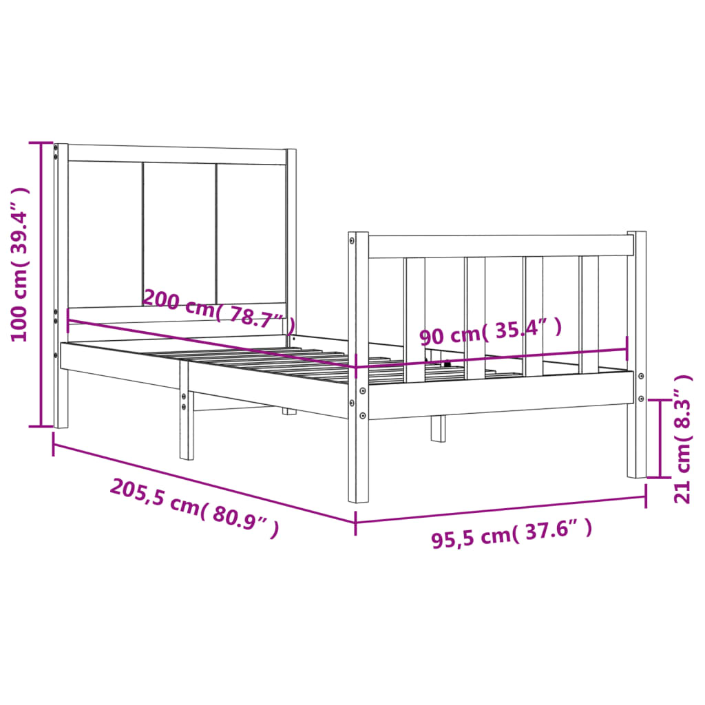 vidaXL Bedframe zonder matras massief grenenhout 90x200 cm