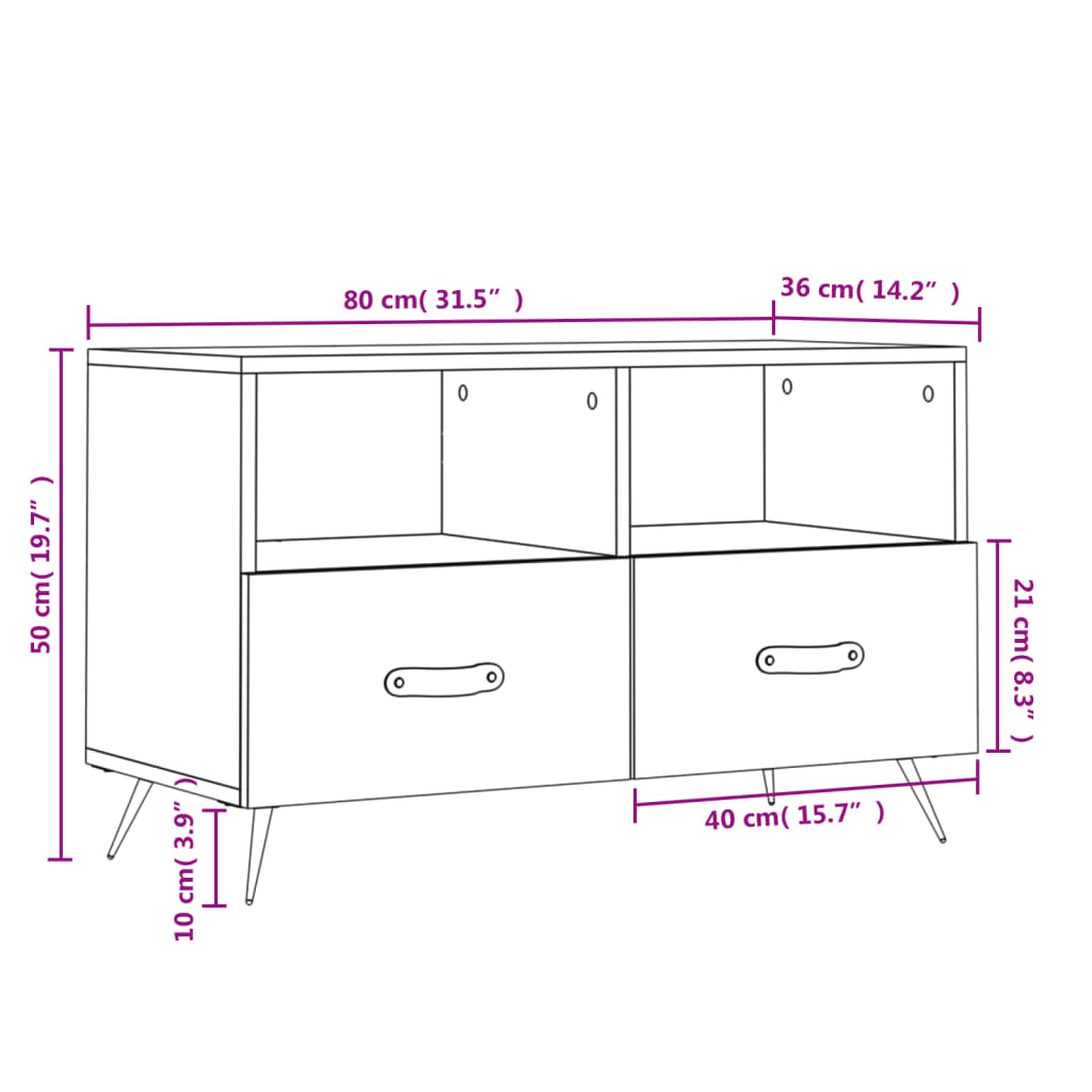 vidaXL Tv-meubel 80x36x50 cm bewerkt hout gerookt eikenkleurig