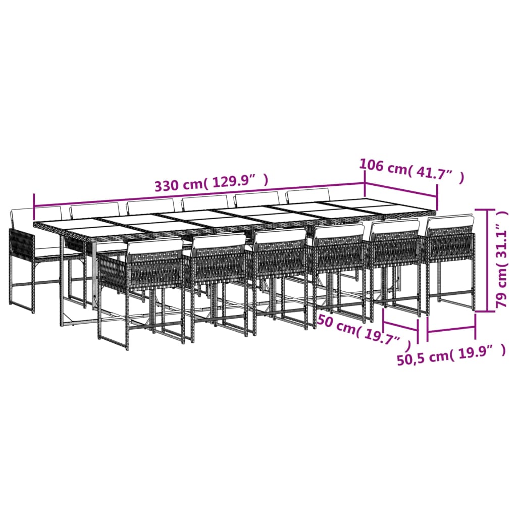 vidaXL 13-delige Tuinset met kussens poly rattan grijs