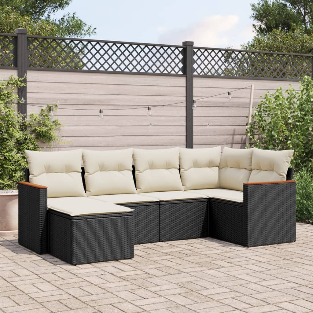 vidaXL 6-delige Loungeset met kussens poly rattan zwart