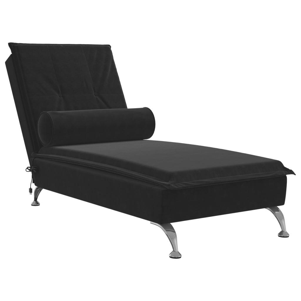 vidaXL Massage chaise longue met bolster fluweel zwart