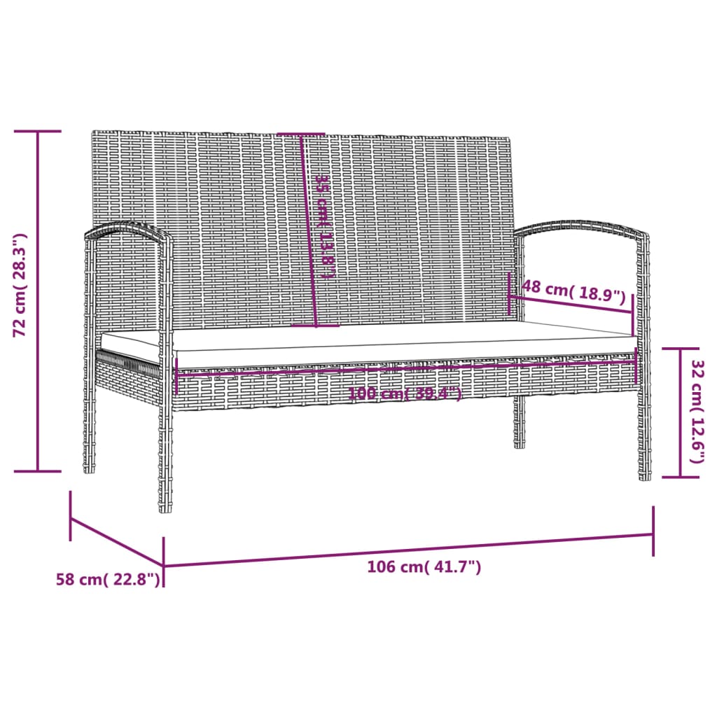 vidaXL 16-delige Loungeset met kussens poly rattan zwart