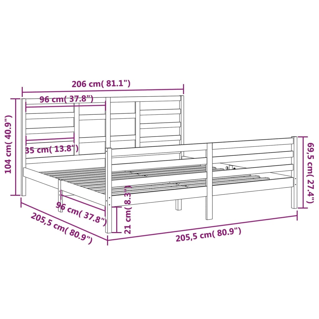 vidaXL Bedframe massief hout wit 200x200 cm