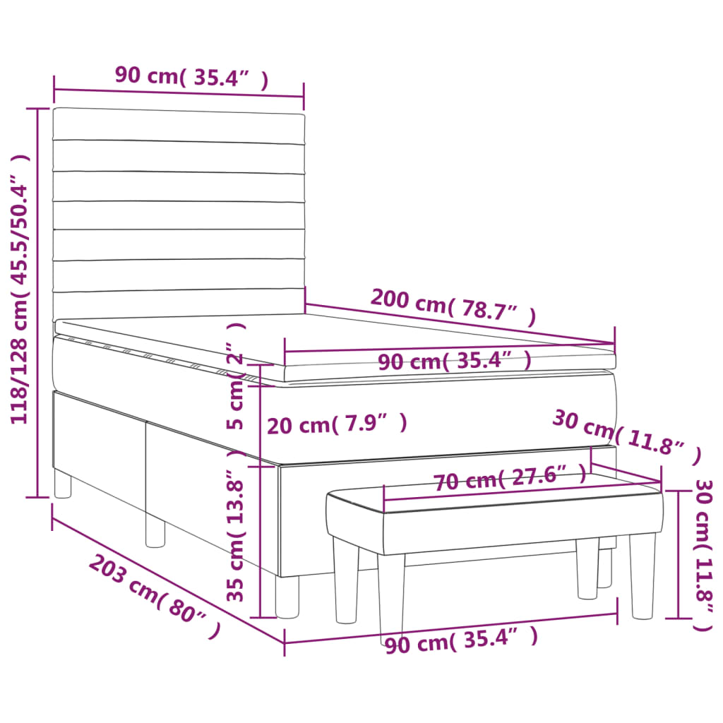 vidaXL Boxspring met matras stof lichtgrijs 90x200 cm