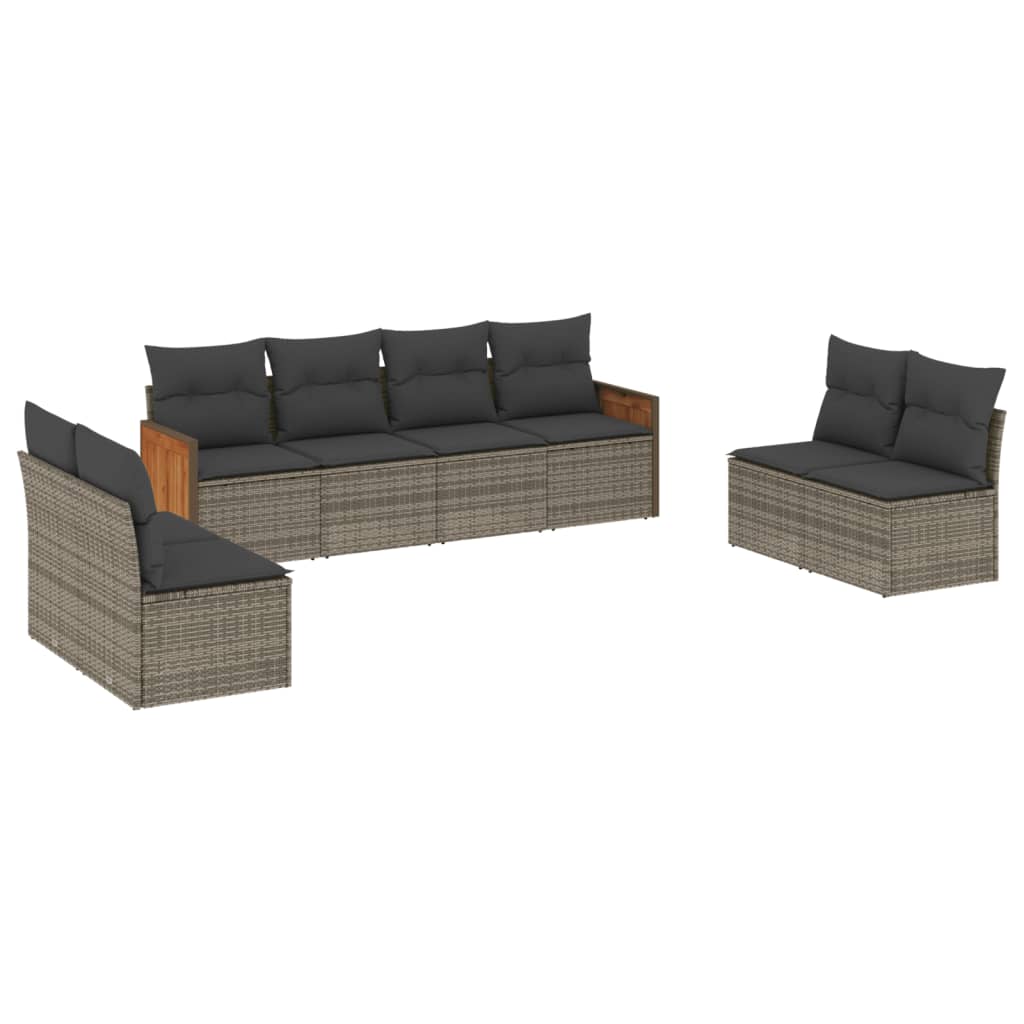 vidaXL 8-delige Loungeset met kussens poly rattan grijs