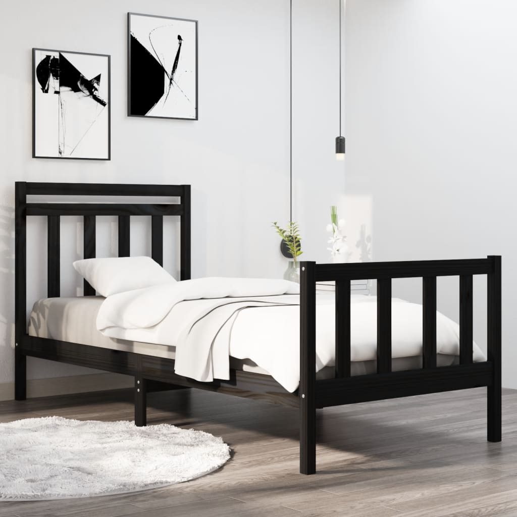 vidaXL Bedframe massief hout zwart 90x190 cm