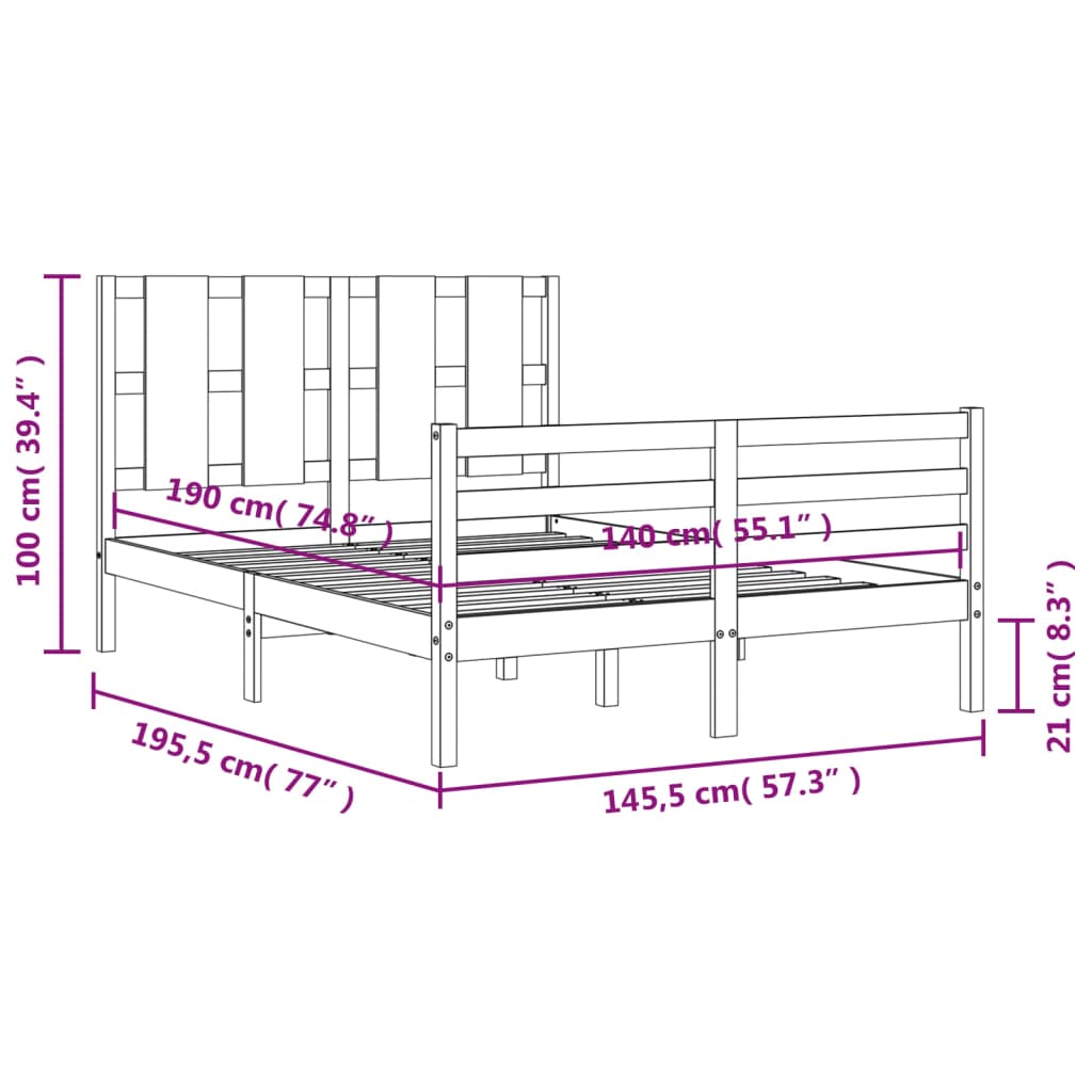 vidaXL Bedframe met hoofdbord massief hout 140x190 cm