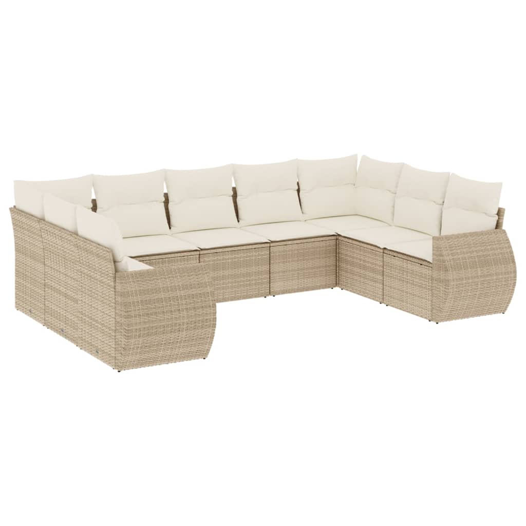 vidaXL 9-delige Loungeset met kussens poly rattan beige