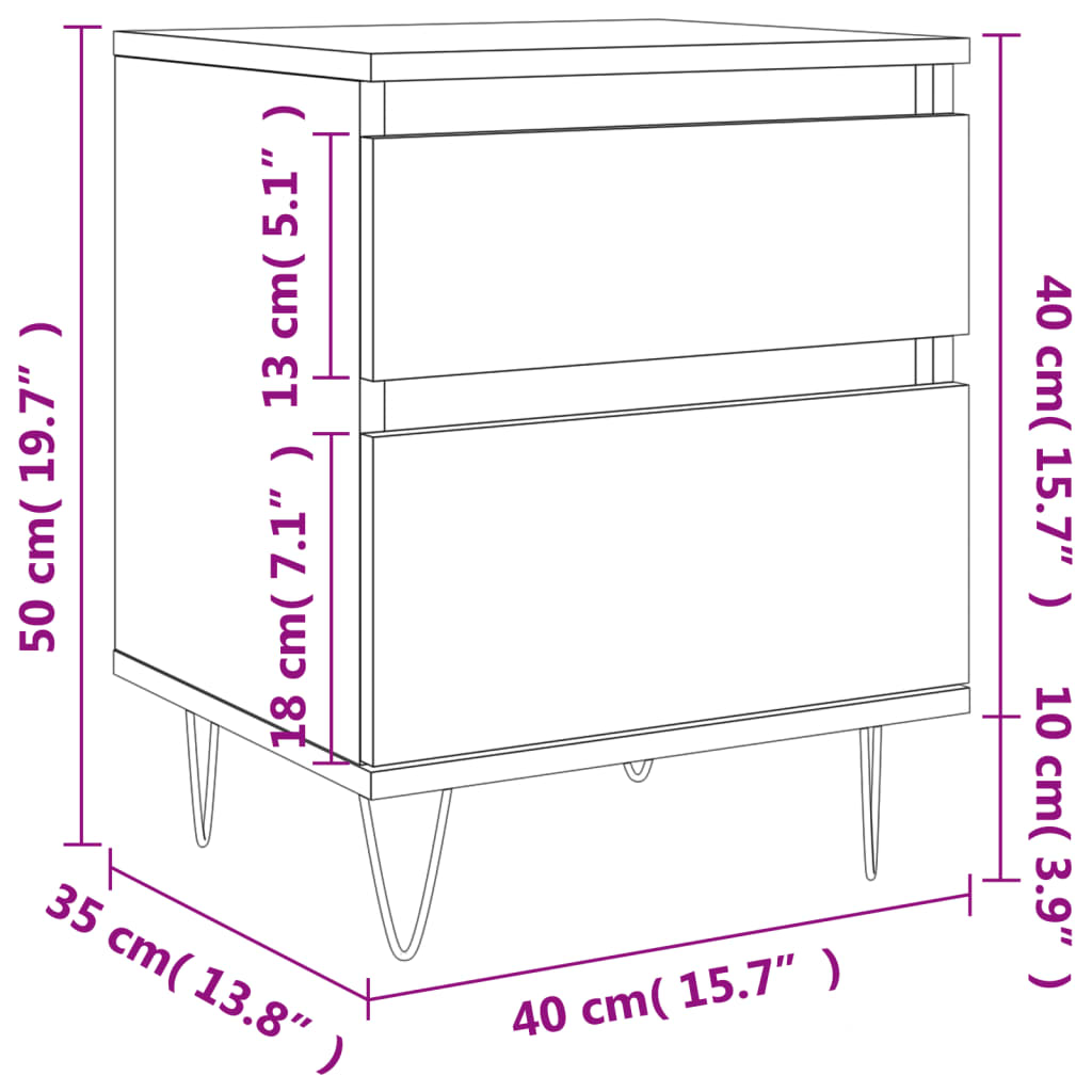 vidaXL Nachtkastjes 2 st 40x35x50 cm bewerkt hout hoogglans wit