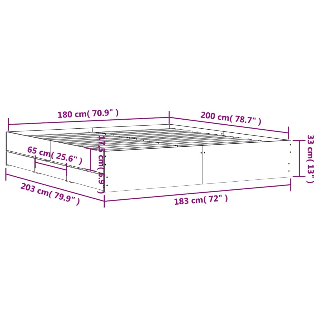 vidaXL Bedframe met lades bewerkt hout sonoma eikenkleurig 180x200 cm