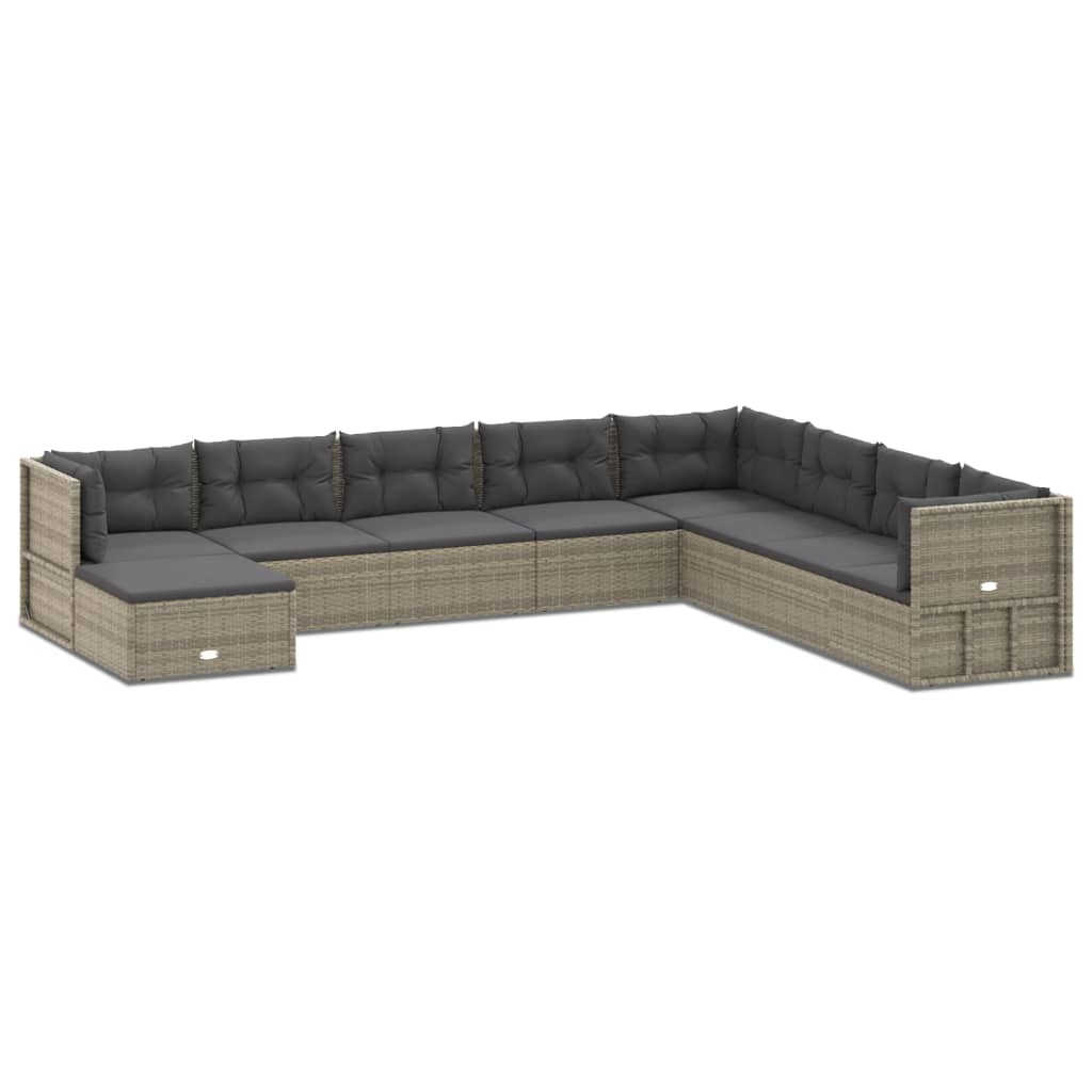 vidaXL 9-delige Loungeset met kussens poly rattan grijs