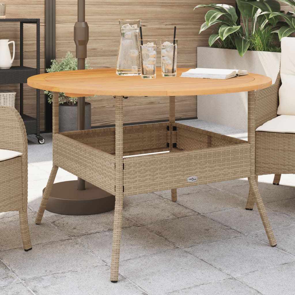 vidaXL Tuintafel met acaciahouten blad Ø110x71 cm poly rattan beige