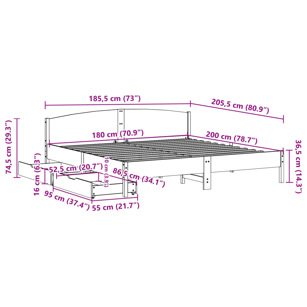 vidaXL Bedframe zonder matras massief grenenhout 180x200 cm