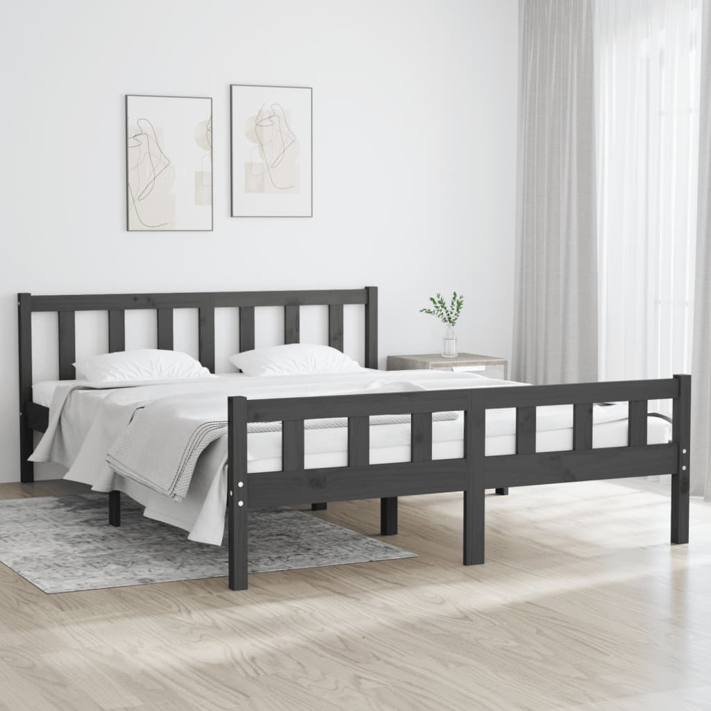 vidaXL Bedframe massief hout grijs 140x200 cm