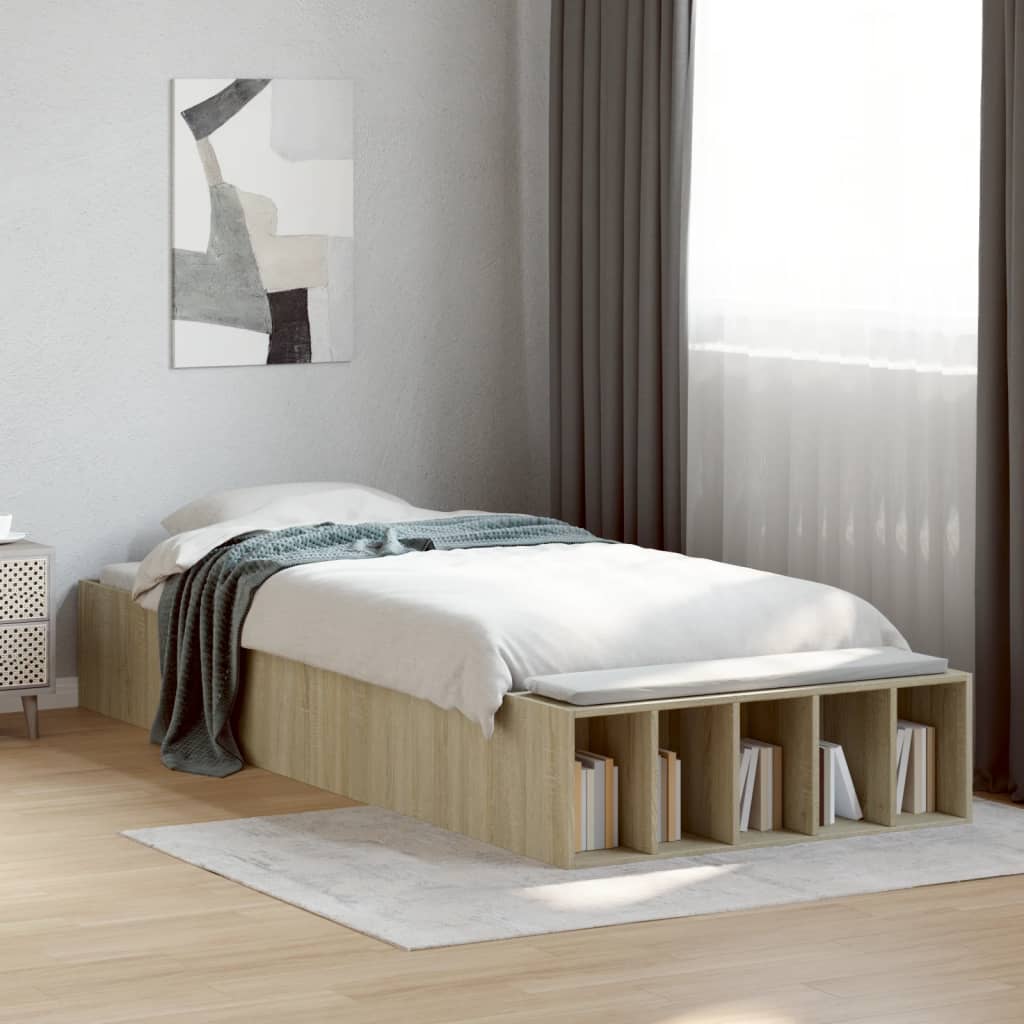 vidaXL Bedframe bewerkt hout sonoma eikenkleurig 75x190 cm