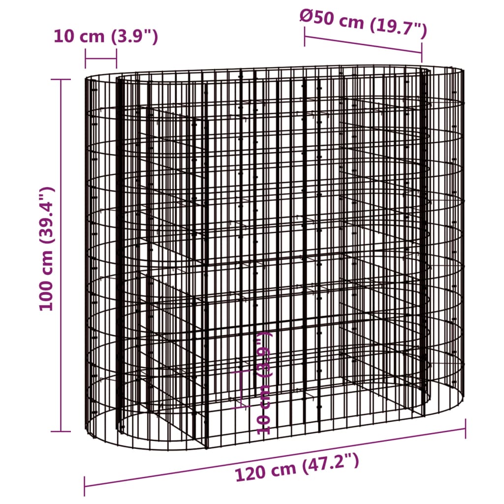 vidaXL Gabion plantenbak verhoogd 120x50x100 cm gegalvaniseerd ijzer