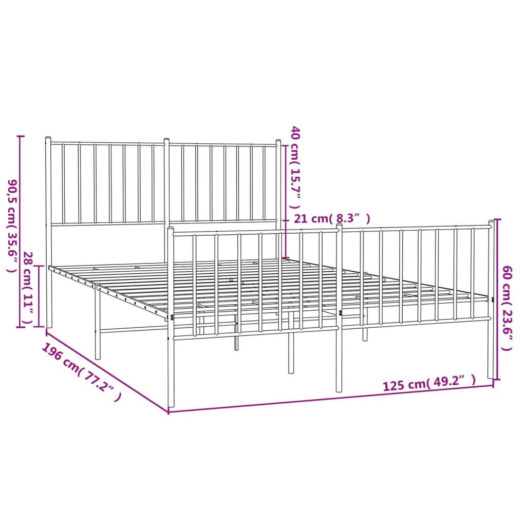 vidaXL Bedframe met hoofd- en voeteneinde metaal zwart 120x190 cm