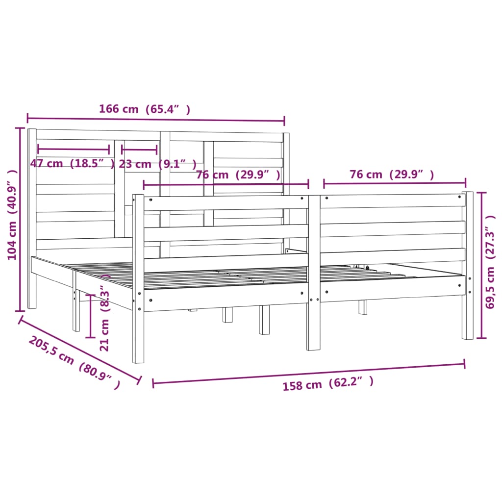 vidaXL Bedframe zonder matras massief hout 160x200 cm