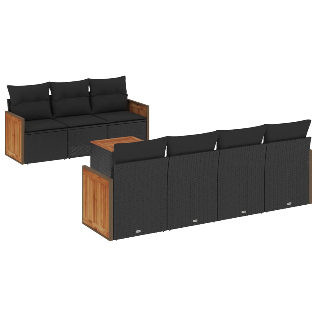 vidaXL 8-delige Loungeset met kussens poly rattan zwart