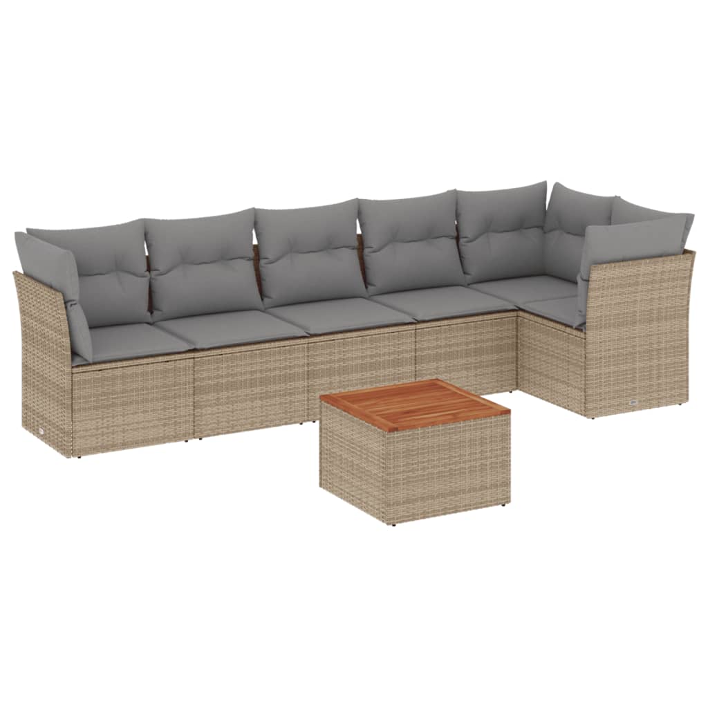 vidaXL 7-delige Loungeset met kussens poly rattan beige