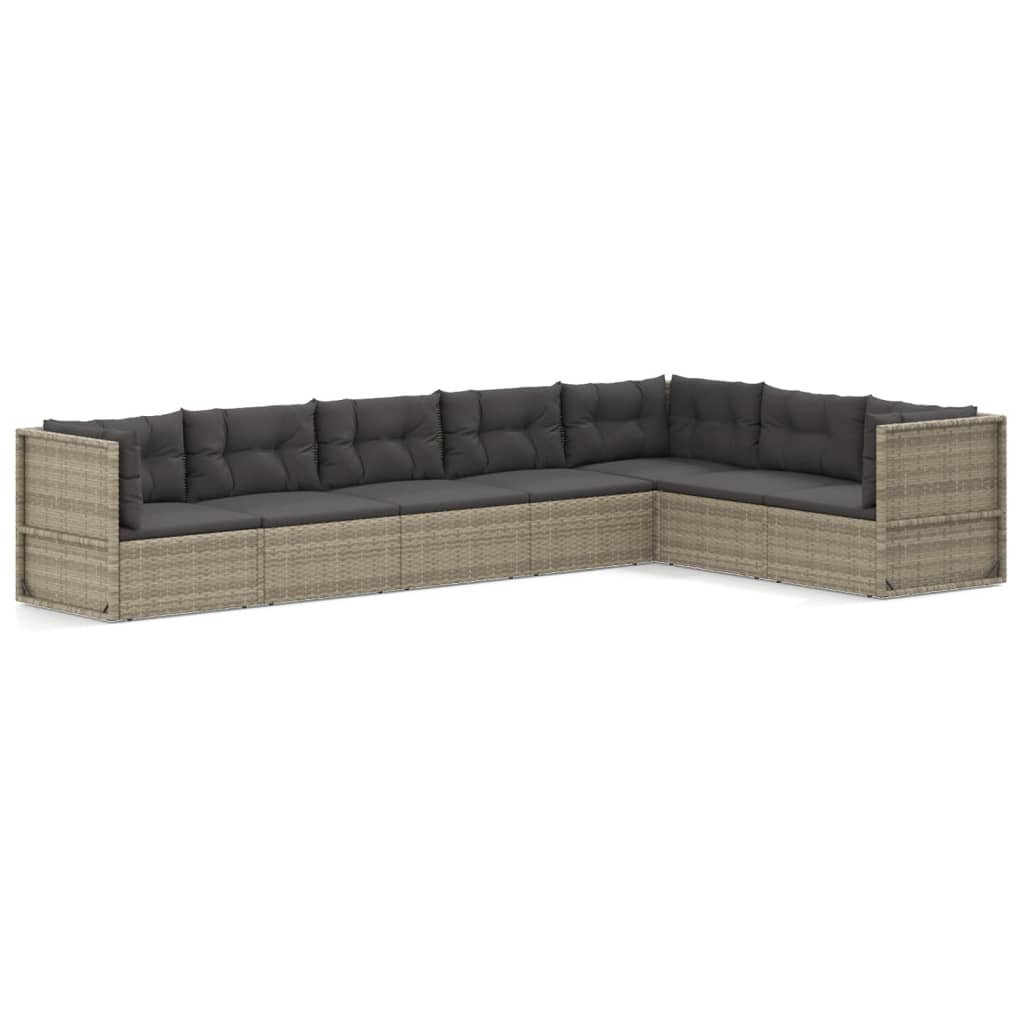 vidaXL 7-delige Loungeset met kussens poly rattan grijs