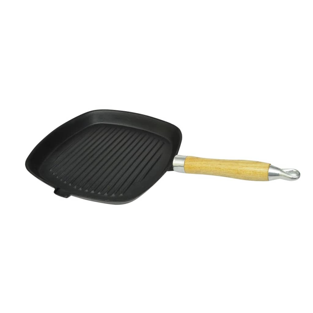 vidaXL Grillpan met houten handvat gietijzer 20x20 cm