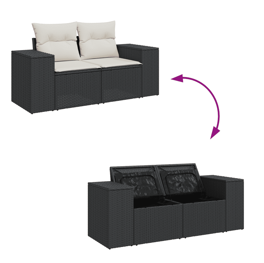 vidaXL 7-delige Loungeset met kussens poly rattan zwart