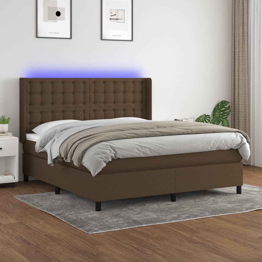 vidaXL Boxspring met matras en LED stof donkerbruin 180x200 cm