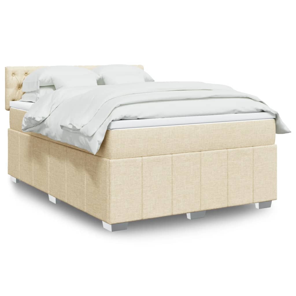 vidaXL Boxspring met matras stof crèmekleurig 140x190 cm