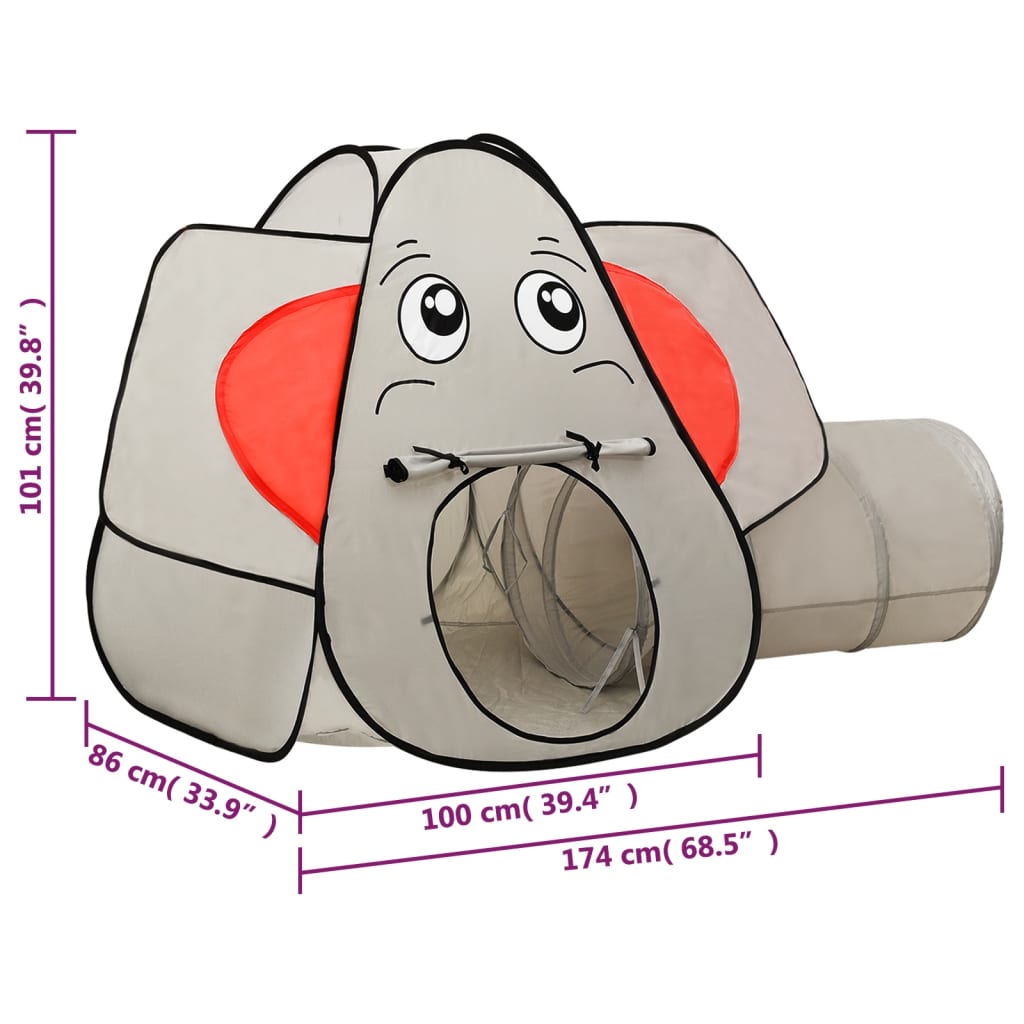 vidaXL Kinderspeeltent met 250 ballen olifant 174x86x101 cm grijs