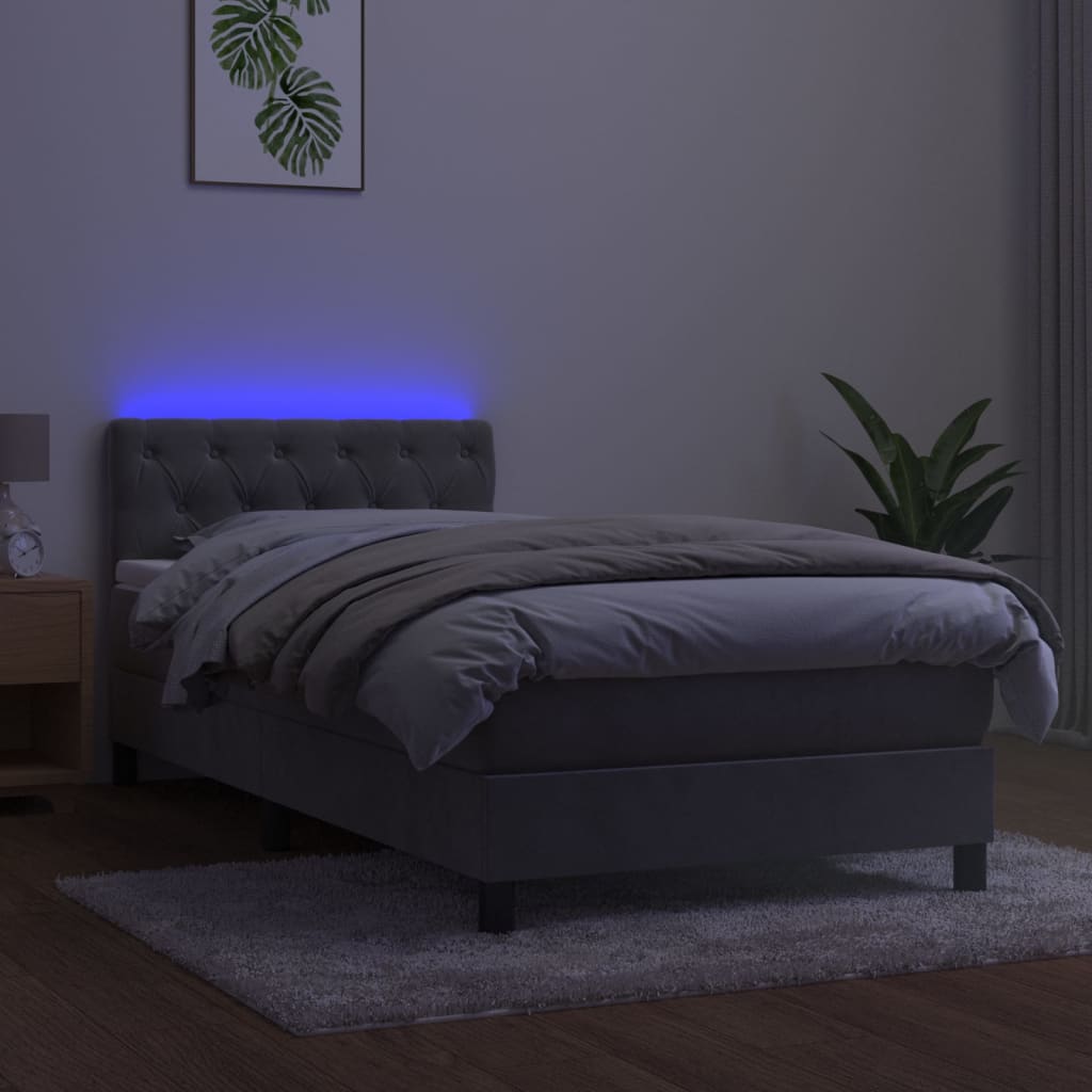 vidaXL Boxspring met matras en LED fluweel lichtgrijs 80x200 cm