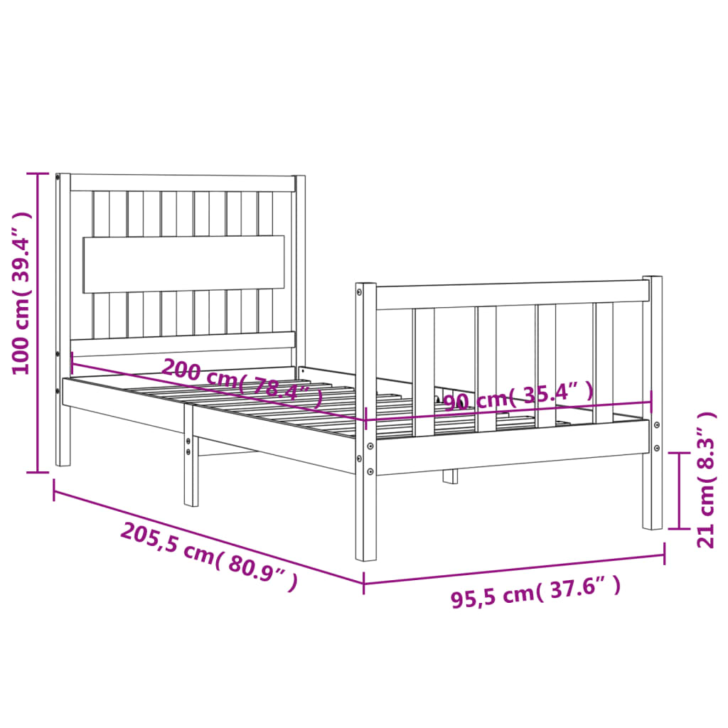 vidaXL Bedframe zonder matras massief grenenhout wit 90x200 cm