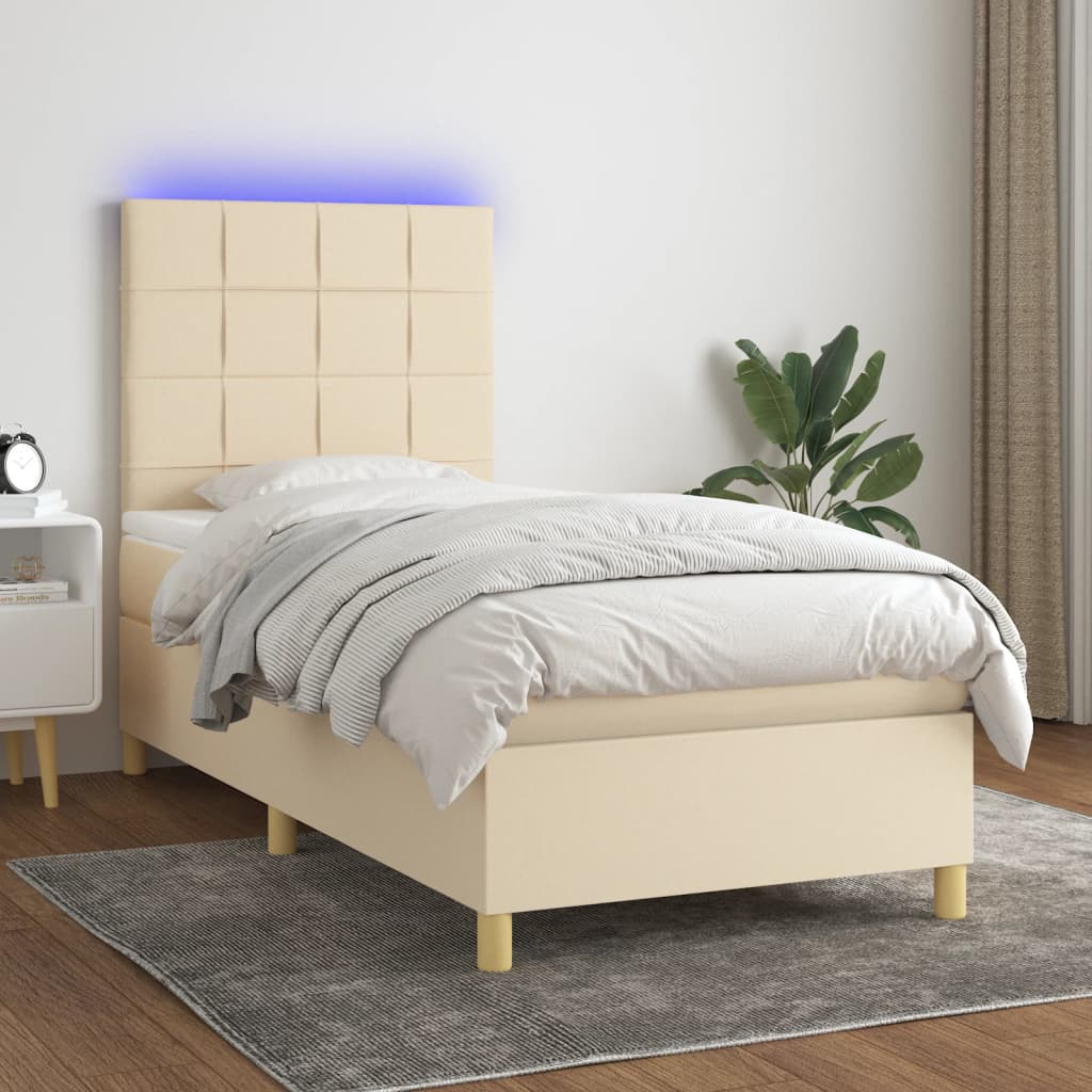 vidaXL Boxspring met matras en LED stof crèmekleurig 80x200 cm