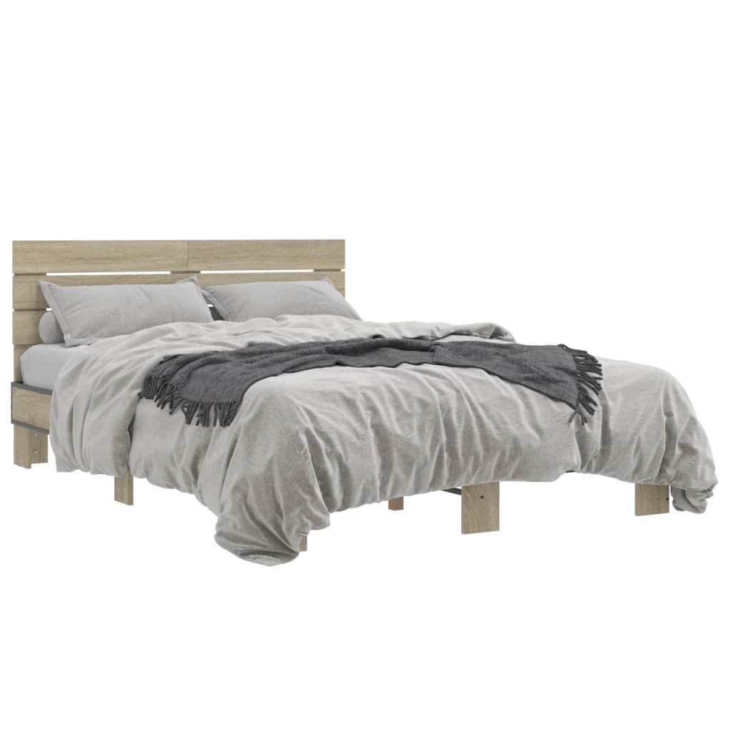 vidaXL Bedframe bewerkt hout metaal sonoma eikenkleurig 90x190 cm