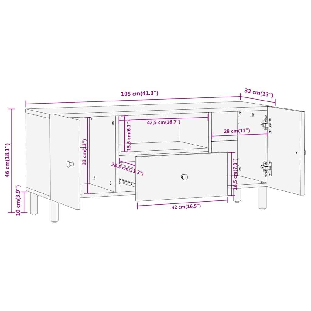 vidaXL Tv-meubel 105x33x46cm massief mangohout