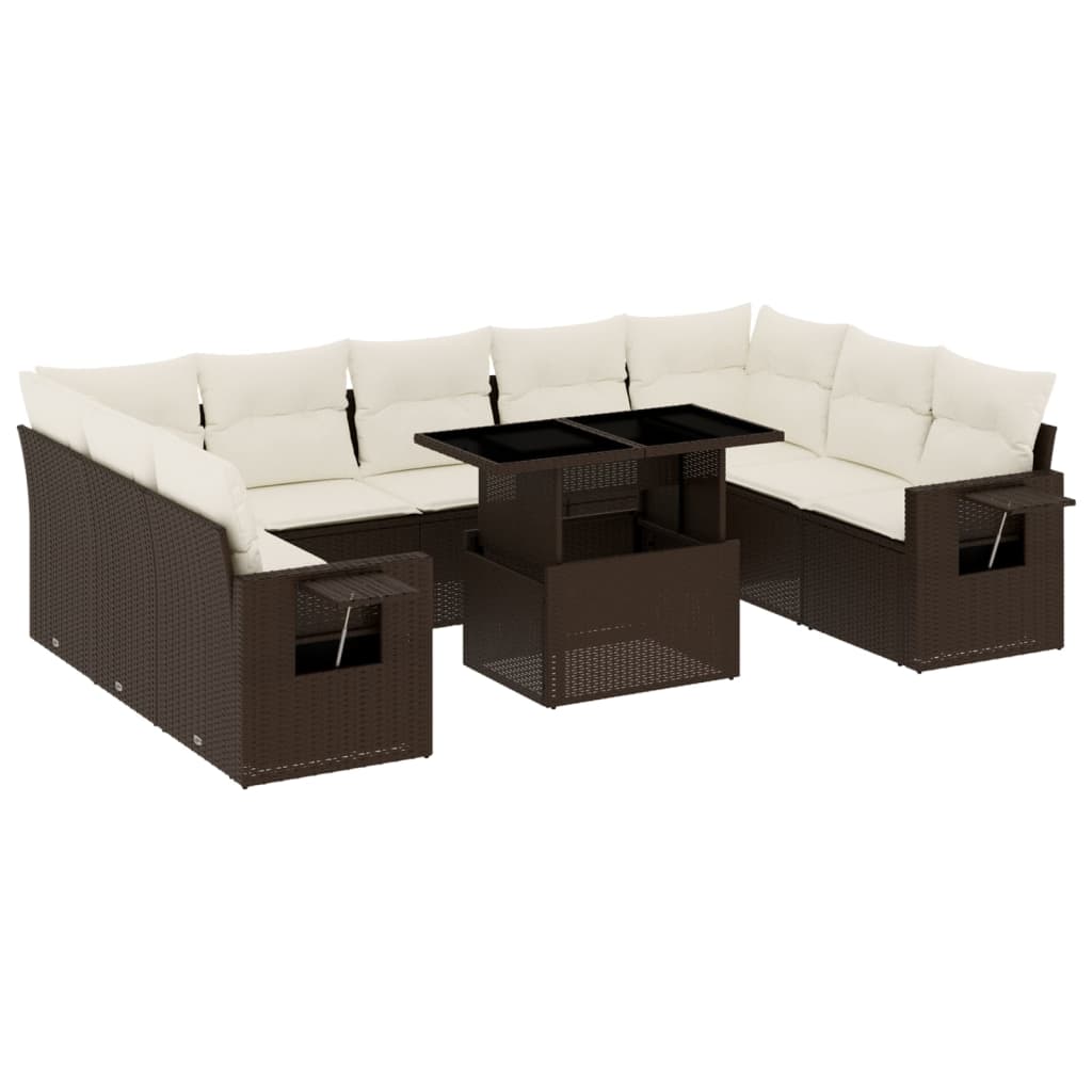 vidaXL 10-delige Loungeset met kussens poly rattan bruin